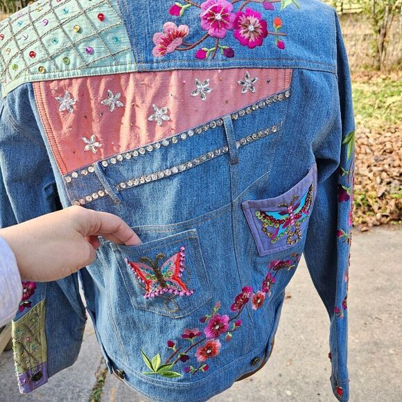 Berek Collection Jean Jacket Vintage Embroidered and Beaded Denim Size M - Picture 8 of 10